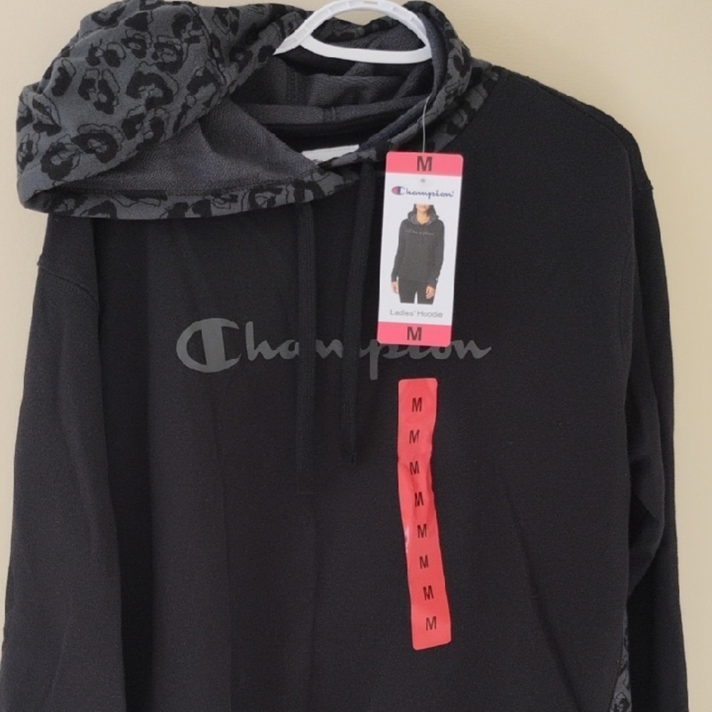 Champion Black Hoodie with Leopard Print Hood NWT New With Tag